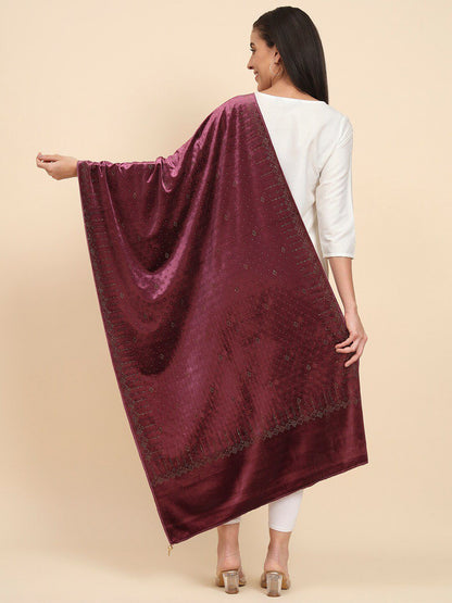 Dhiyona PA Embellished Beads & Stones Velvet Shawl