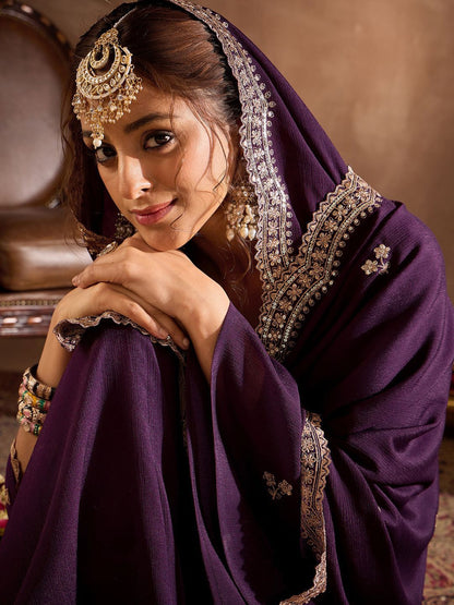 Dhiyona IE Ethnic Motifs Embroidered Sequinned Straight Kurta With Sharara & Dupatta