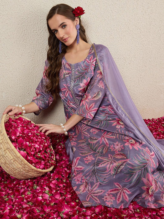 Dhiyona IE Women Floral Printed Kurta with Trousers & Dupatta