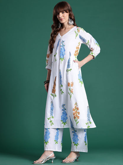 Dhiyona IE Floral Printed Regular Pure Cotton Kurta with Trousers
