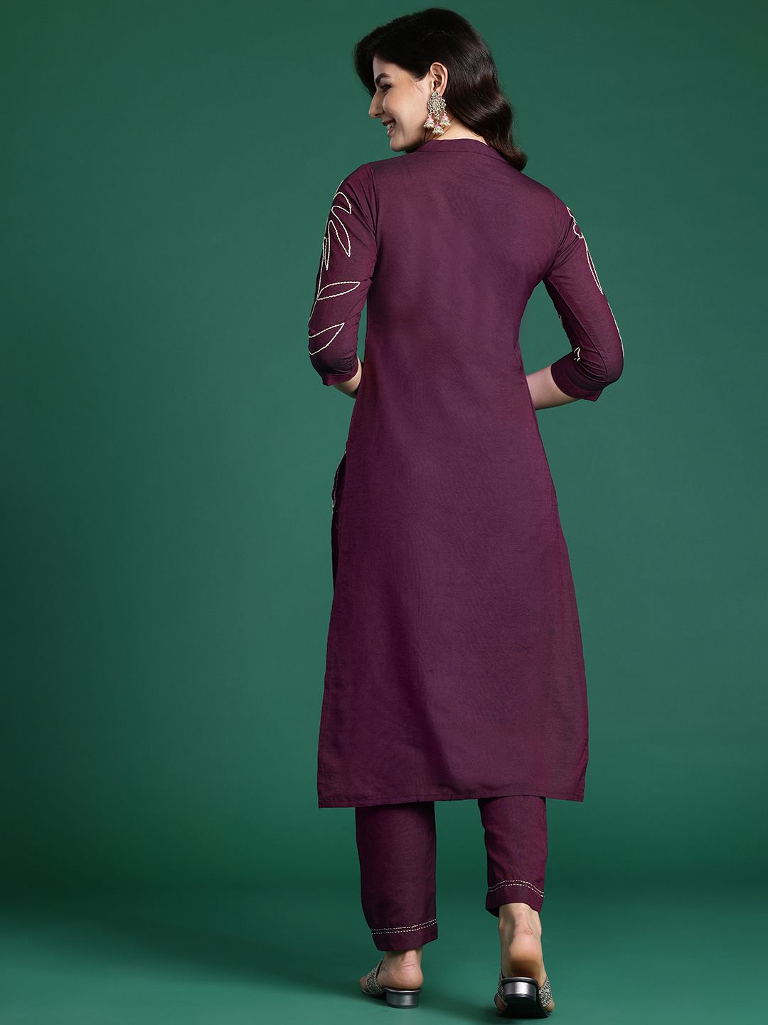 Dhiyona IE Floral Embroidered Thread Work Pure Cotton Kurta with Trousers