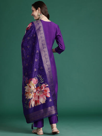 Dhiyona IE Ethnic Motifs Embroidered Thread Work Kurta with Trousers & With Dupatta