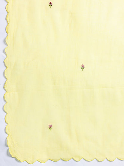 Floral Embroidered Pure Cotton Kurta with Trousers & Dupatta