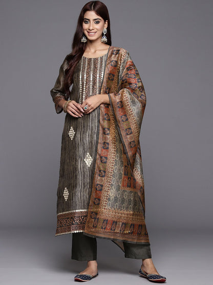 Dhiyona VA Women's Abstract Printed Gotta Patti Kurta with Trousers & With Dupatta