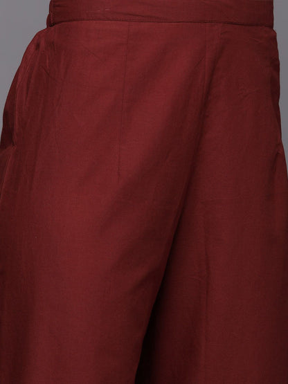 Women Maroon Floral Printed Sequinned Kurta with Palazzos & Dupatta