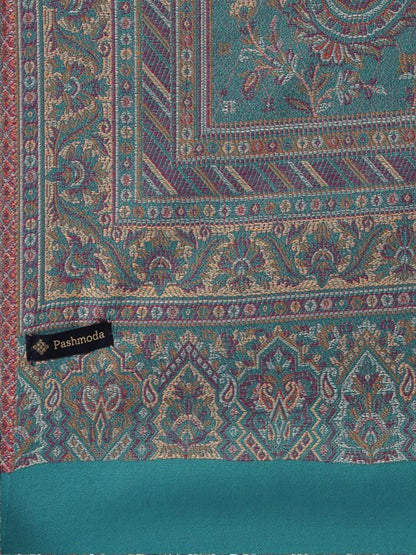 Dhiyona PA Women Teal Woven Design Wool Jamawar Shawl