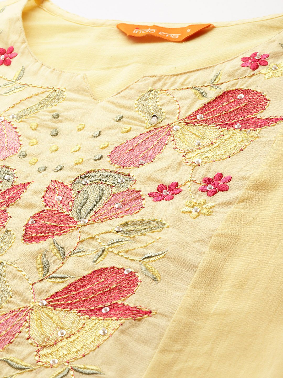 Floral Embroidered Pure Cotton Kurta with Trousers & Dupatta