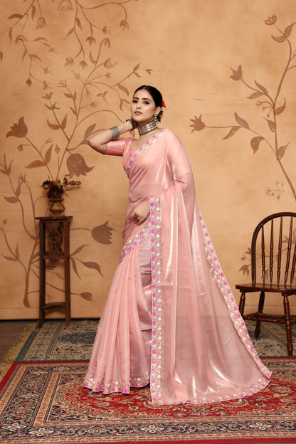 Dhiyona GR Women's Armani Pink Jimmi Choo Embroidered Saree