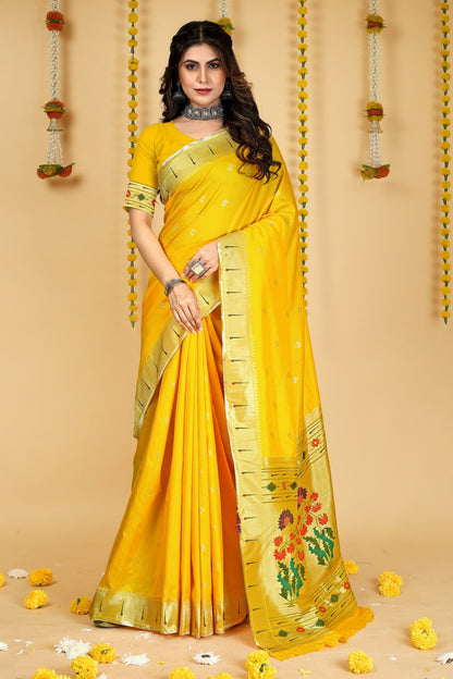 Dhiyona GR Women's Mastani 2 Yellow Zari Paithani Silk Saree