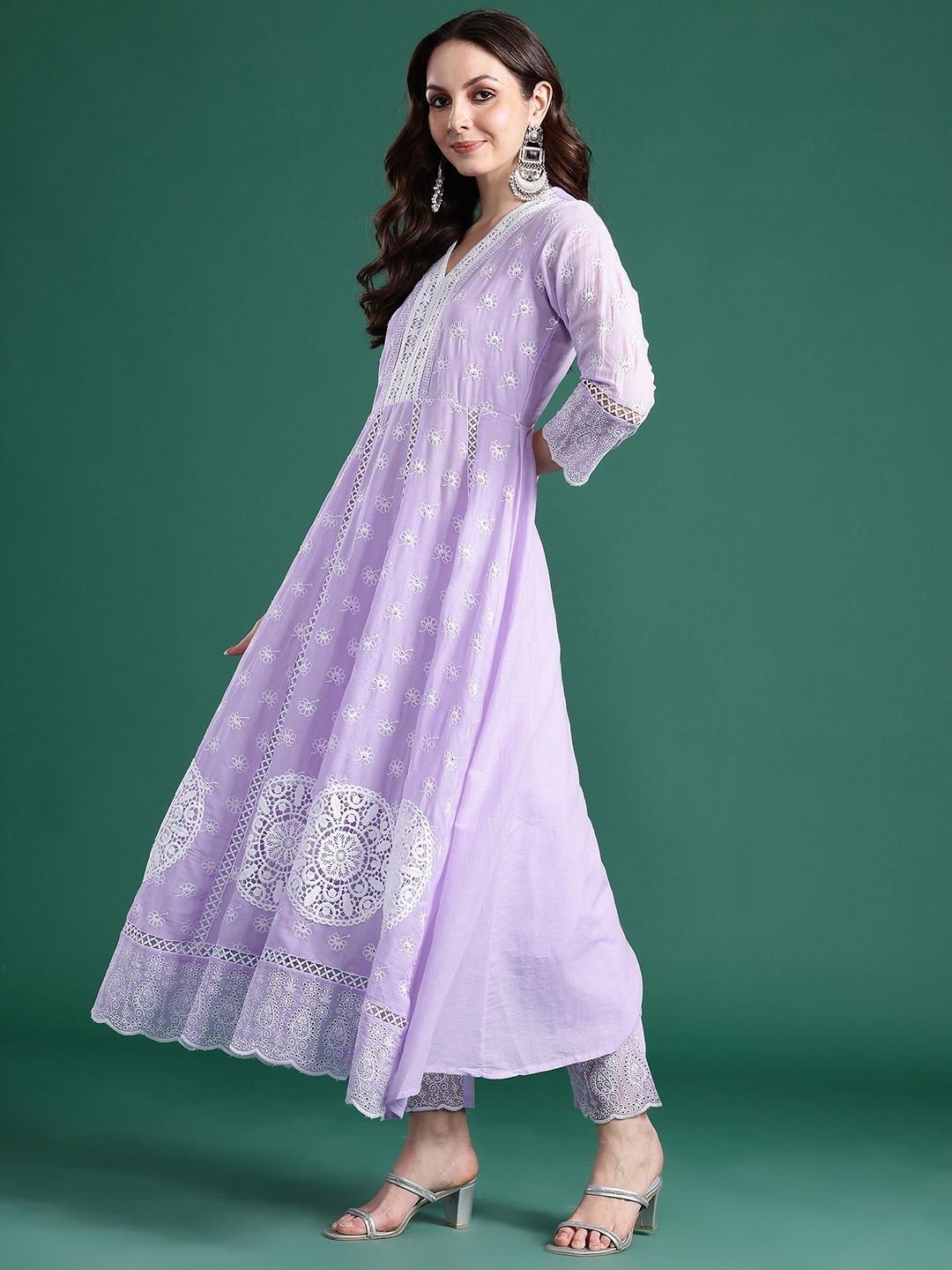 Ethnic Motifs Embroidered Thread Work Pure Cotton Kurta With Trousers & Dupatta