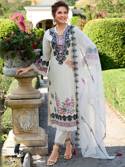 Ethnic Motifs Embroidered Pure Cotton Kurta with Trousers & Dupatta