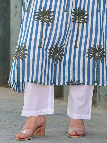 Floral Printed Round Neck Pure Cotton A-Line Kurta With Trousers