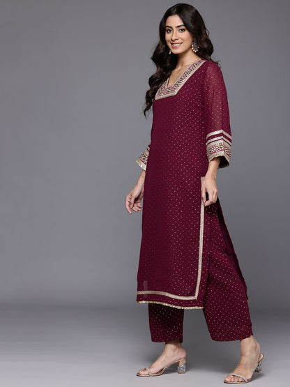 Dhiyona VA Women's Gotta Patti Embroidered Silk Georgette Kurta with Trousers & Dupatta
