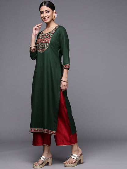 Dhiyona IE Women Green Ethnic Motifs Yoke Design Kurta