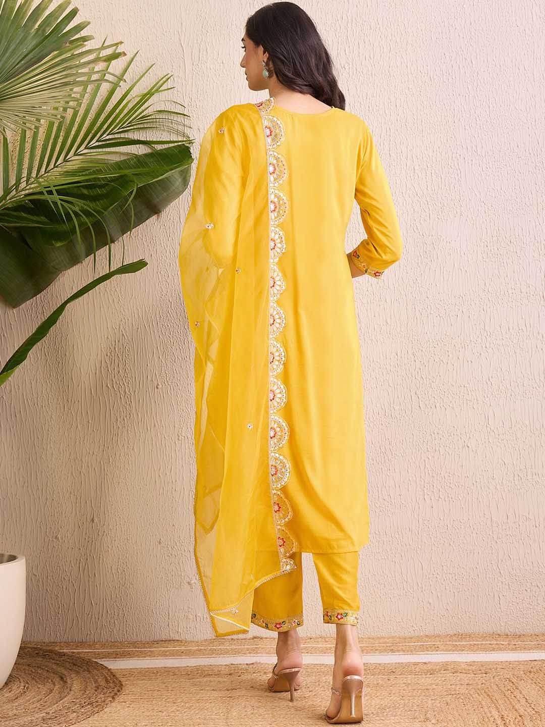 Women Ethnic Motifs Embroidered Regular Kurta with Trousers & With Dupatta