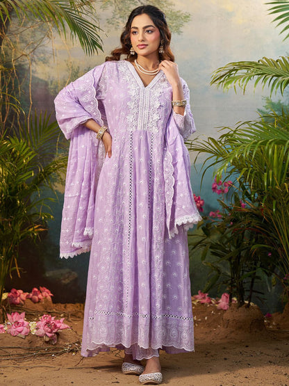 Women Ethnic Motifs Embroidered Cotton Kurta with Trousers & Dupatta