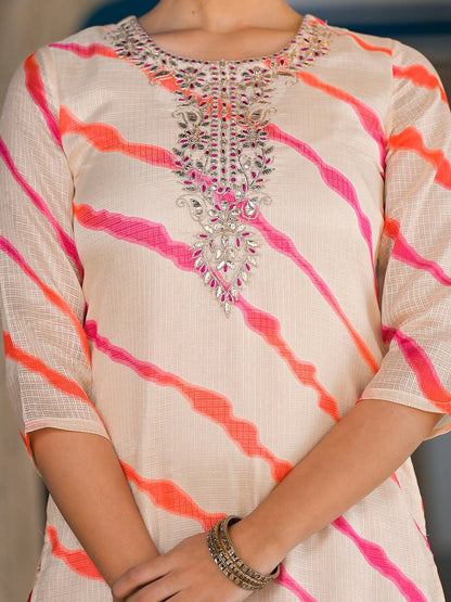 Dhiyona VA Women's Bandhani Dyed Regular Gotta Patti Kurta with Trousers & With Dupatta