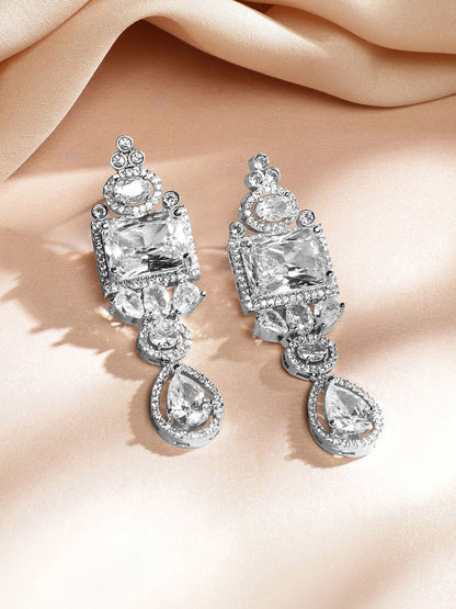 Dhiyona RJ Women's Rhodium-Plated White Cubic Zirconia Studded Statement Luxe Jewellery Set