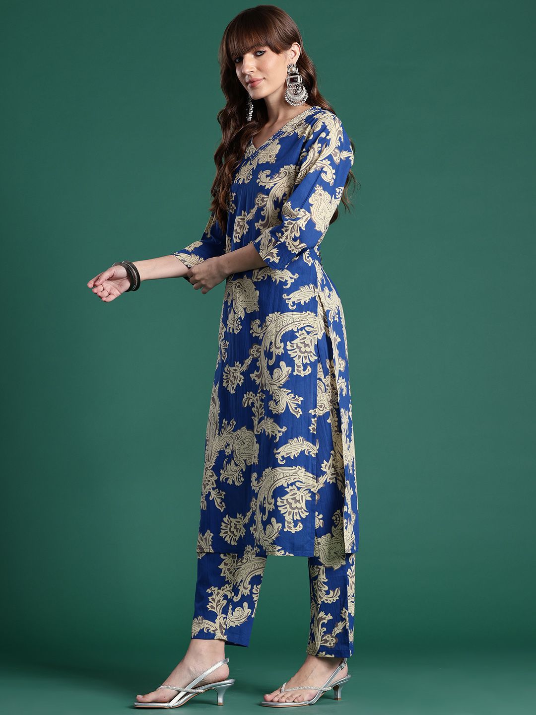 Floral Printed Pure Cotton Kurta with Trousers