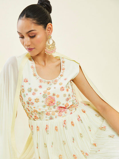 Dhiyona SO Women's Floral Embroidered Anarkali Kurta with Churidar & Dupatta