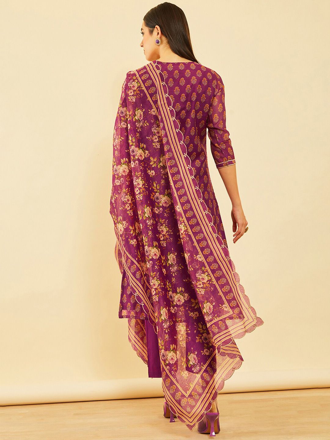 Dhiyona SO Women's Ethnic Motifs Printed Gotta Patti Chanderi Silk Kurta & Trousers With Dupatta