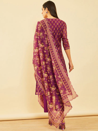 Dhiyona SO Women's Ethnic Motifs Printed Gotta Patti Chanderi Silk Kurta & Trousers With Dupatta