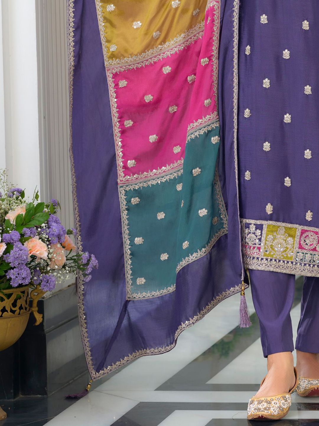 Women Ethnic Motifs Embroidered Regular Mirror Work Kurta with Trousers & With Dupatta