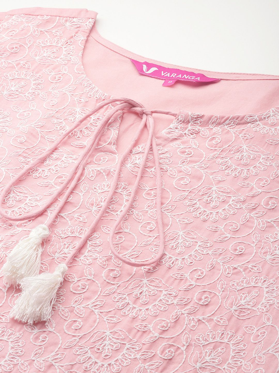 Dhiyona VA Women's Floral Embroidered Chikankari Pure Cotton Kurta with Trousers & Dupatta