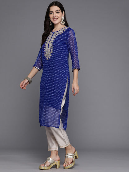 Dhiyona IE Women Floral Yoke Design Gotta Patti Georgette Kurta
