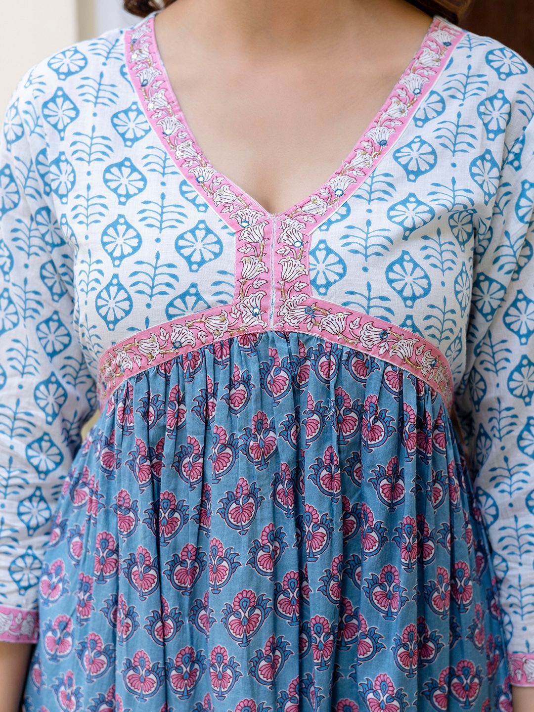 Floral Printed Empire Pure Cotton A-Line Kurta With Trousers & Dupatta