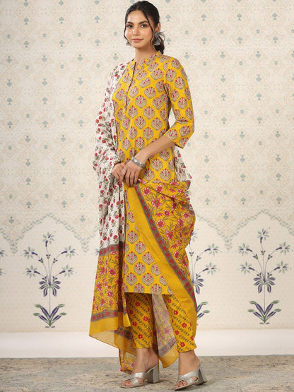 Dhiyona OD  Mandarin Collar Floral Printed Regular Pure Cotton Kurta Set
