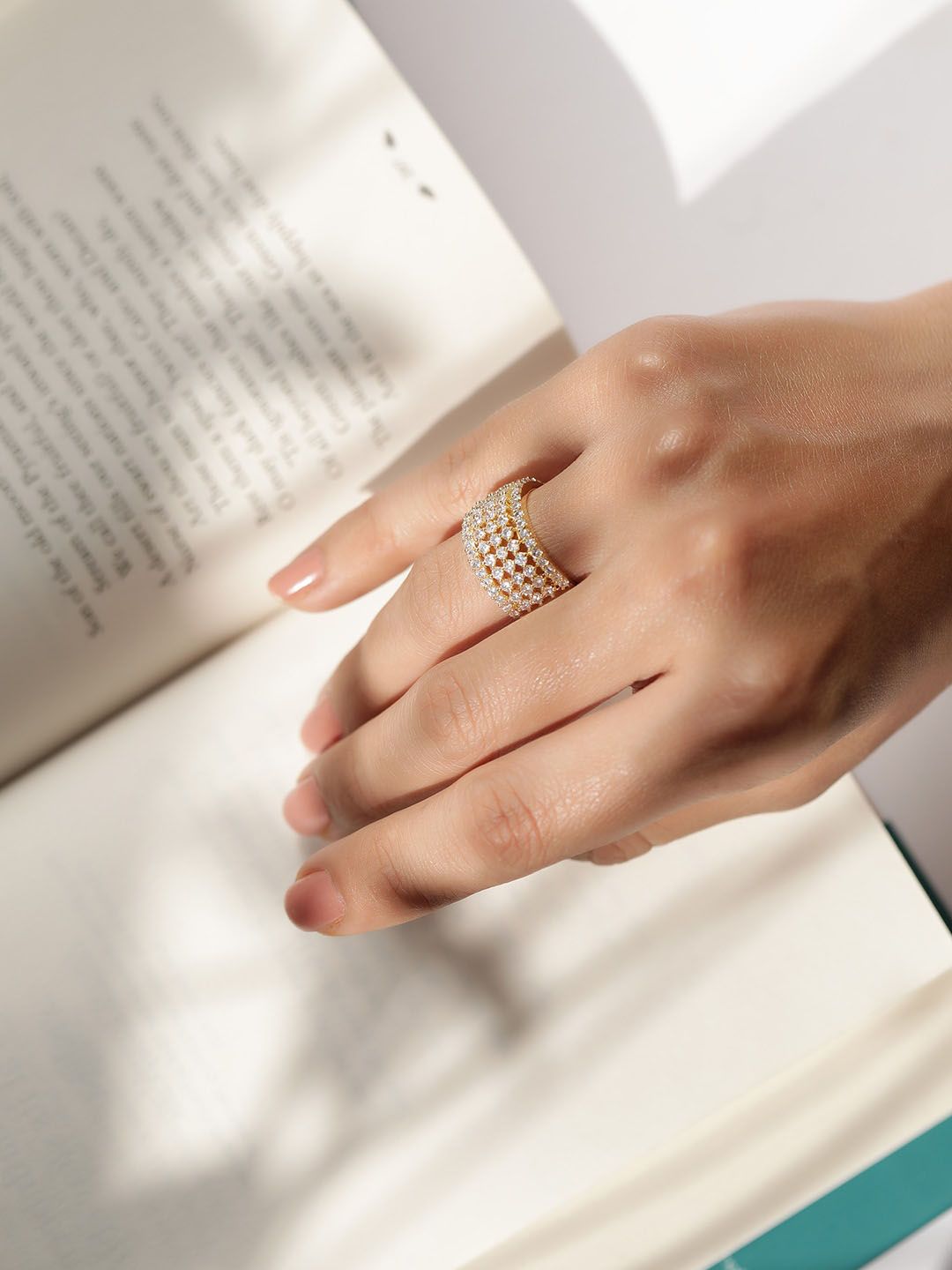 Dhiyona RJ Women's Stylish 22K Gold Plated Premium Quality Cubic Zirconia Studded Finger Ring