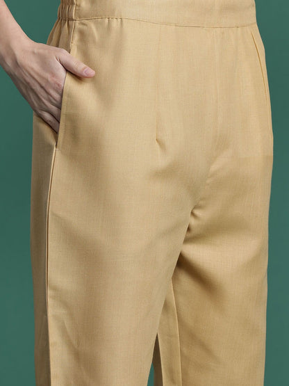 Yoke Design Thread Work Kurta With Trousers & Dupatta