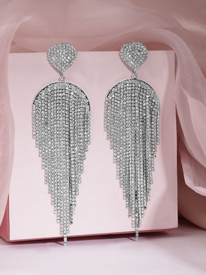 Dhiyona RJ Women's Rhodium Plated Multilayered Drop Earrings