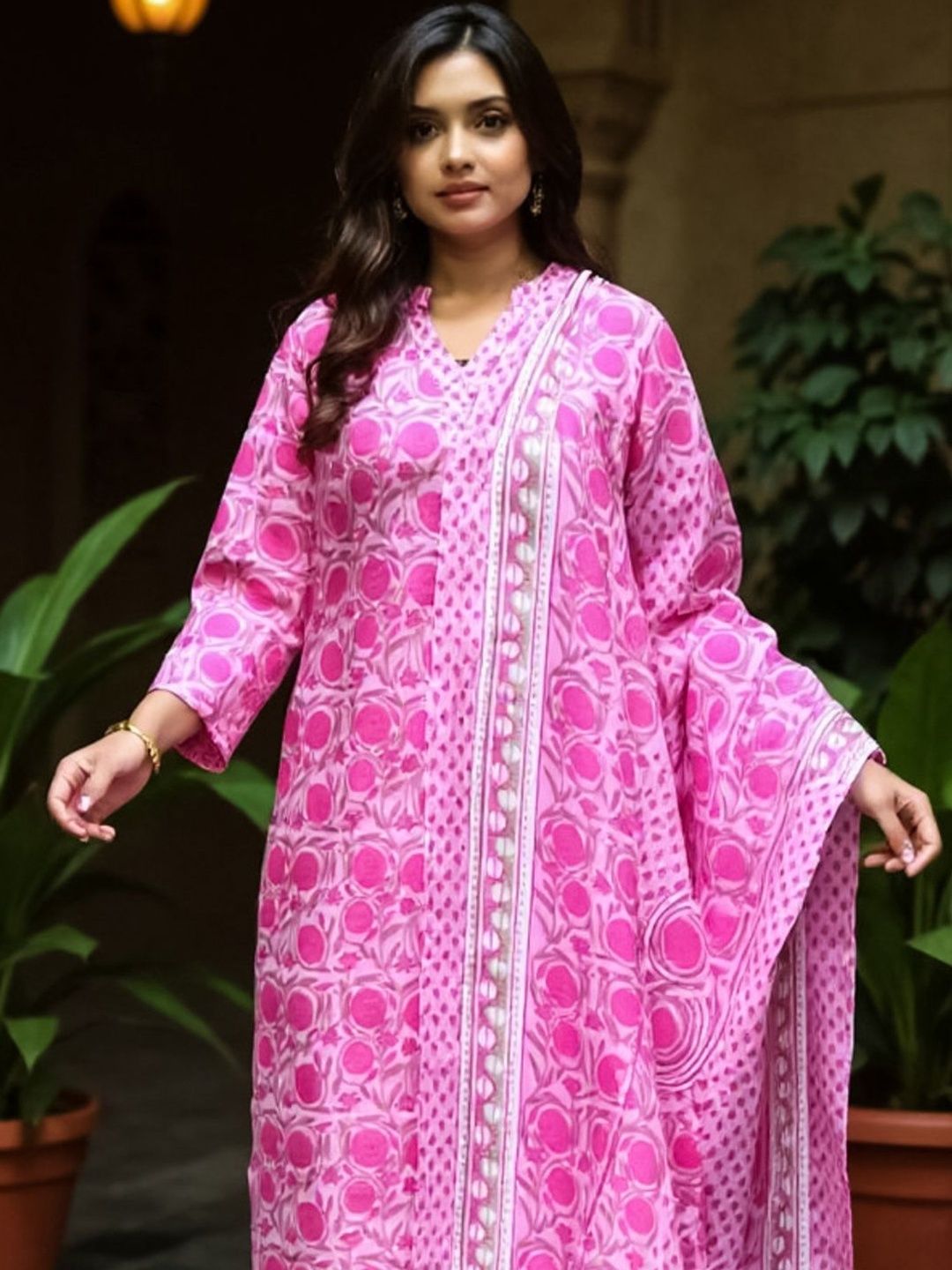 Women Ethnic Motifs Printed Regular Pure Cotton Kurta with Trousers & With Dupatta