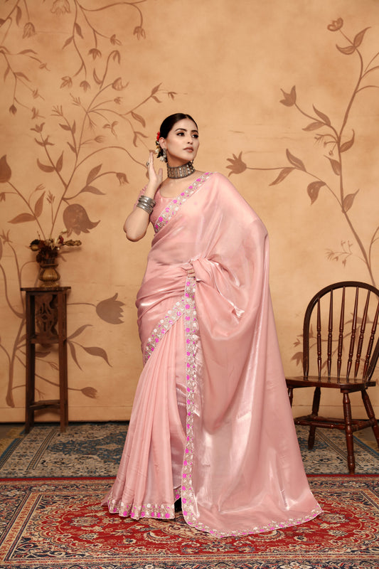 Dhiyona GR Women's Armani Pink Jimmi Choo Embroidered Saree