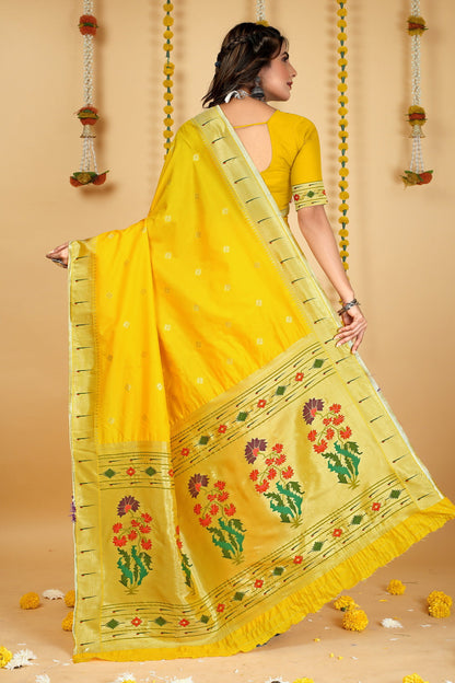 Dhiyona GR Women's Mastani 2 Yellow Zari Paithani Silk Saree