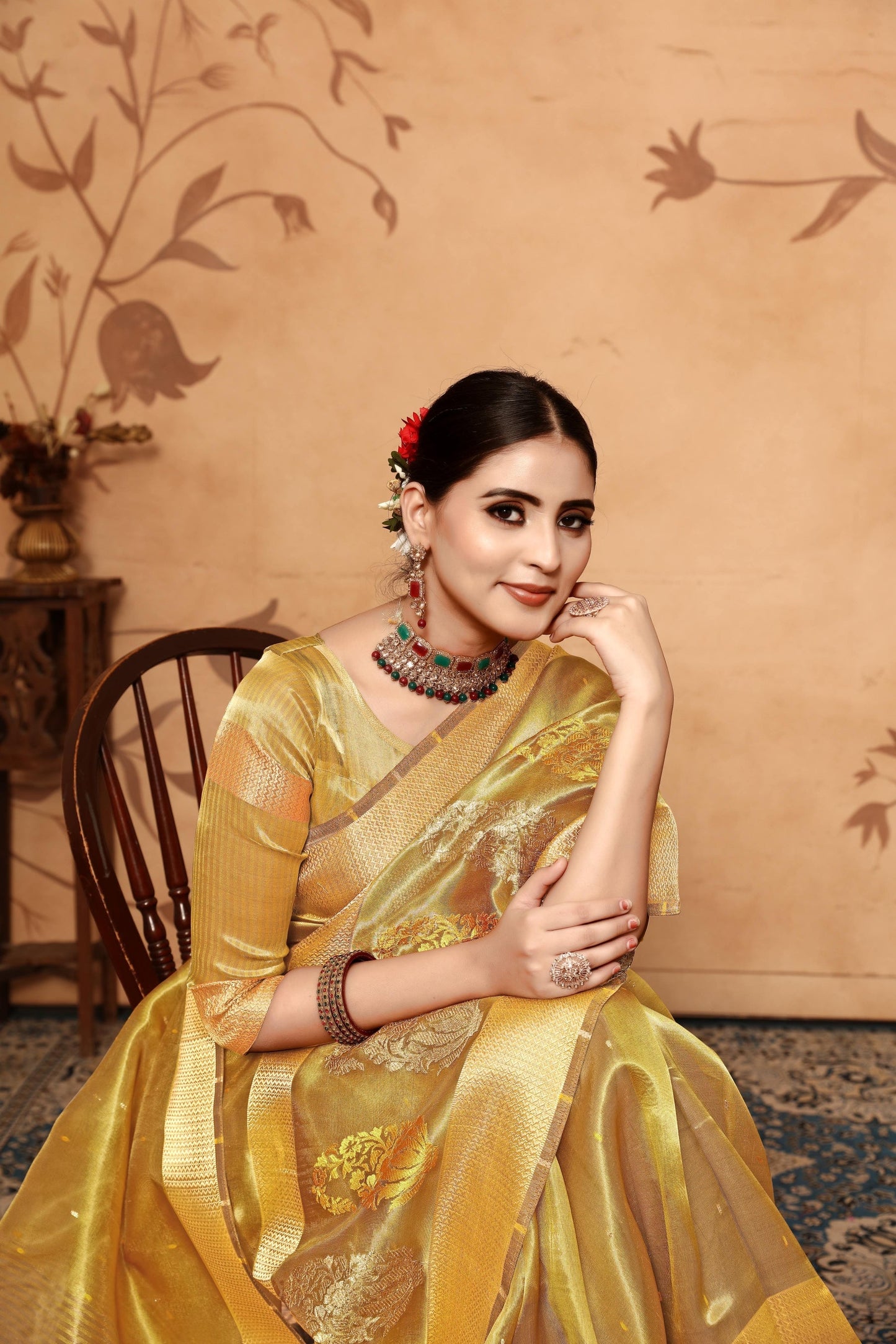 Dhiyona GR Women's Keri Olive Green Tissue Cotton Silk Saree