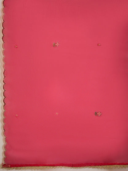 Floral Embroidered Sequinned Straight Kurta & Trousers With Dupatta