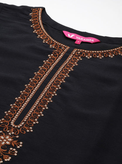 Dhiyona VA Women'sEthnic Motifs Embroidered Thread Work Kurta With Trousers & Dupatta