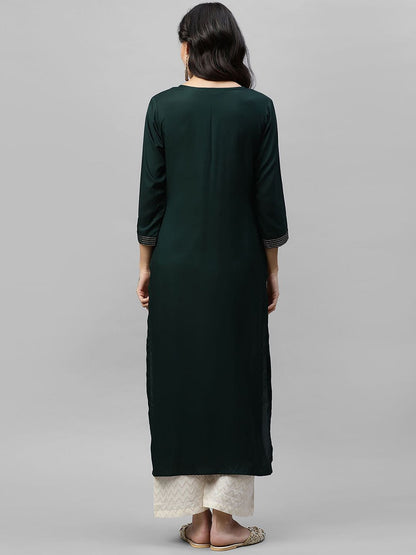 Dhiyona IE Women Green Embroidered Straight Kurta