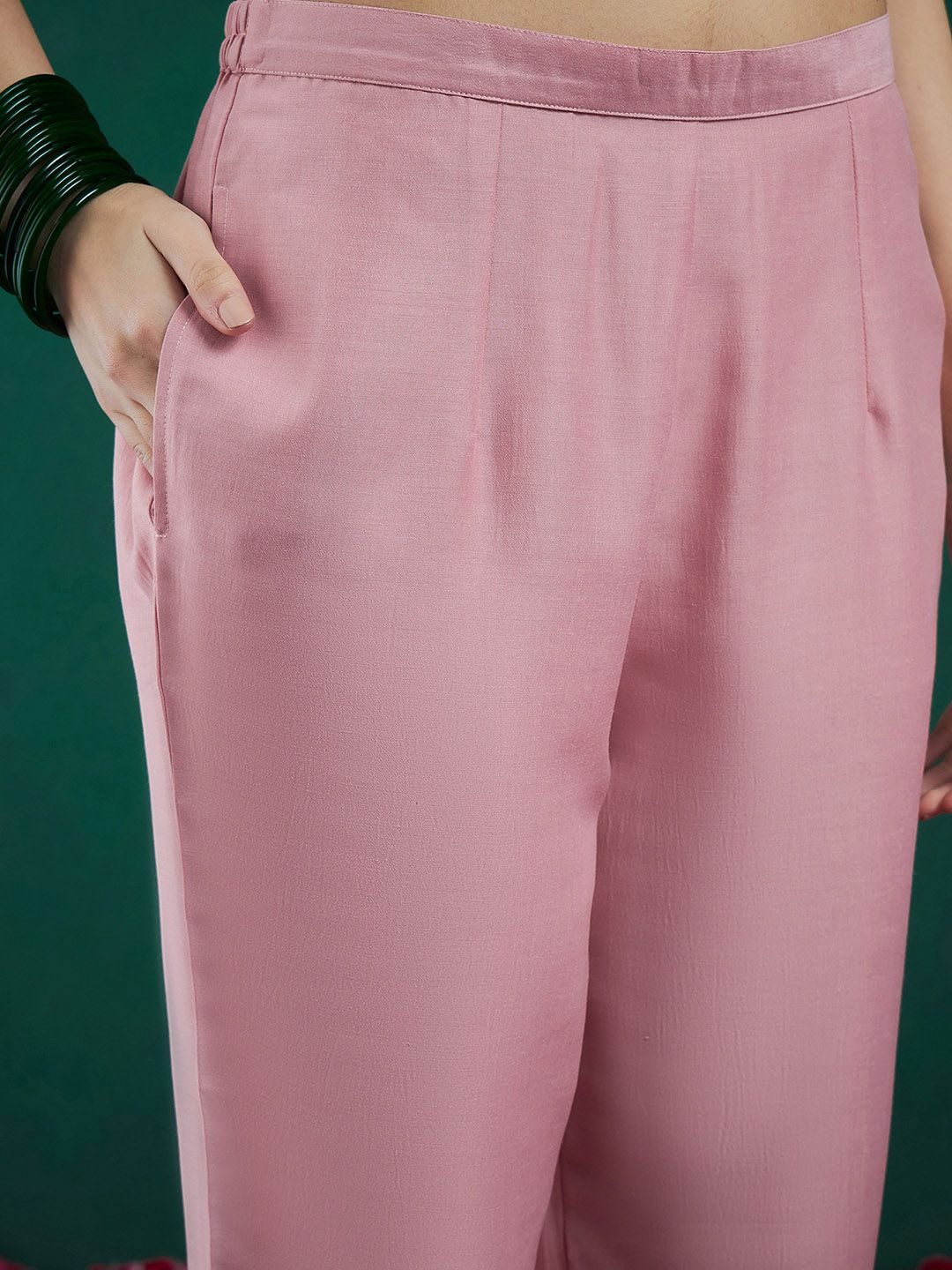 Embroidered Regular Sequinned Straight Kurta With Trousers & Dupatta