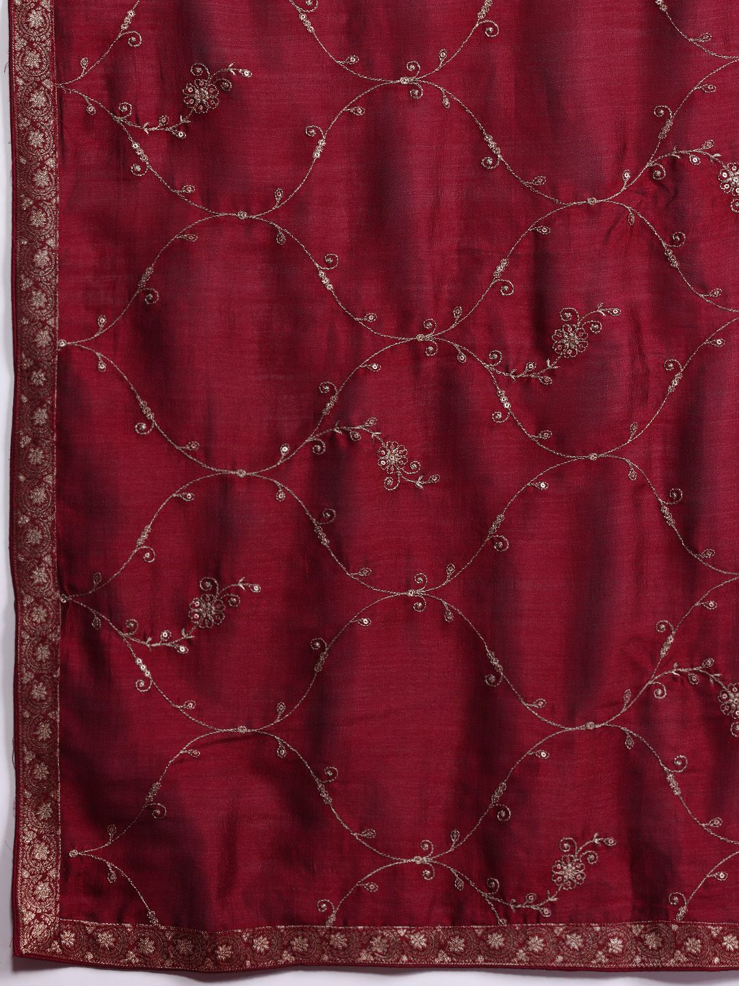 Dhiyona IE Floral Embroidered Zari Kurta With Trousers & Dupatta