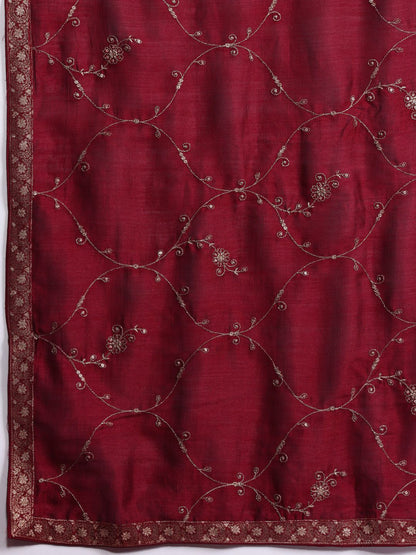 Dhiyona IE Floral Embroidered Zari Kurta With Trousers & Dupatta
