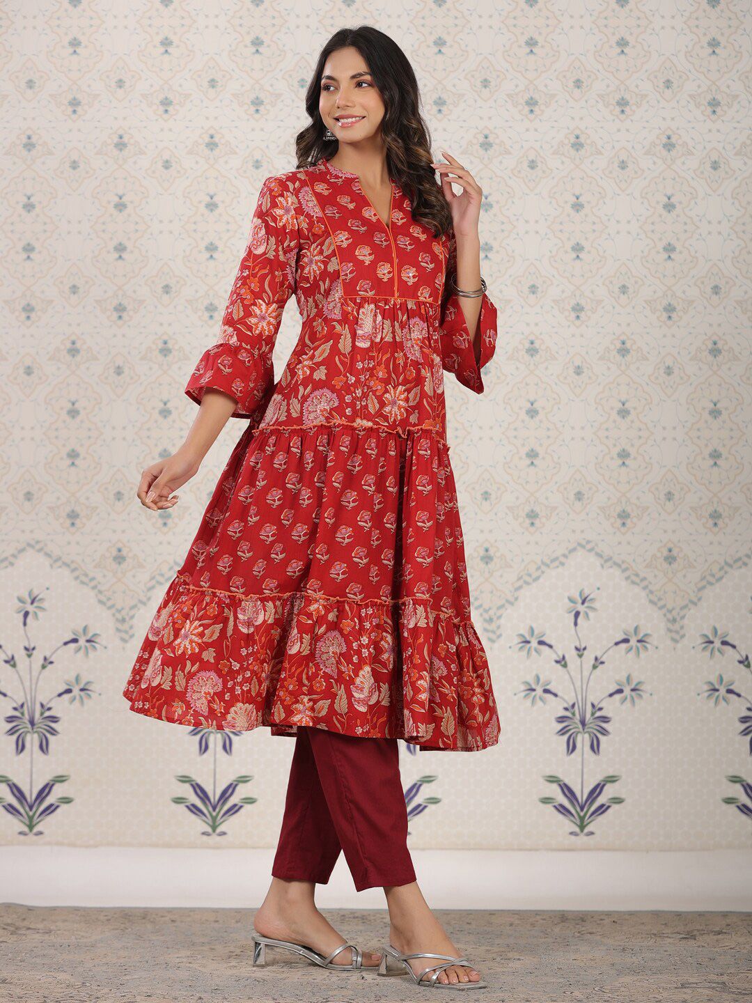 Dhiyona OD  Ethnic Motifs Printed Cotton Tiering Kurta