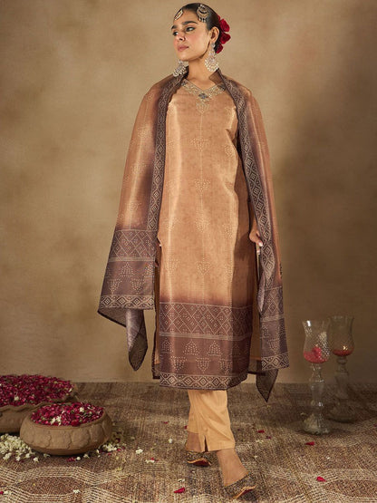 Dhiyona IE Women Bandhani Embroidered Regular Sequinned Kurta with Trousers & Dupatta