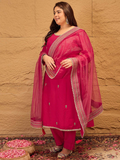 Dhiyona IN Ethnic Motifs Embroidered Straight Kurta with Trousers & Dupatta