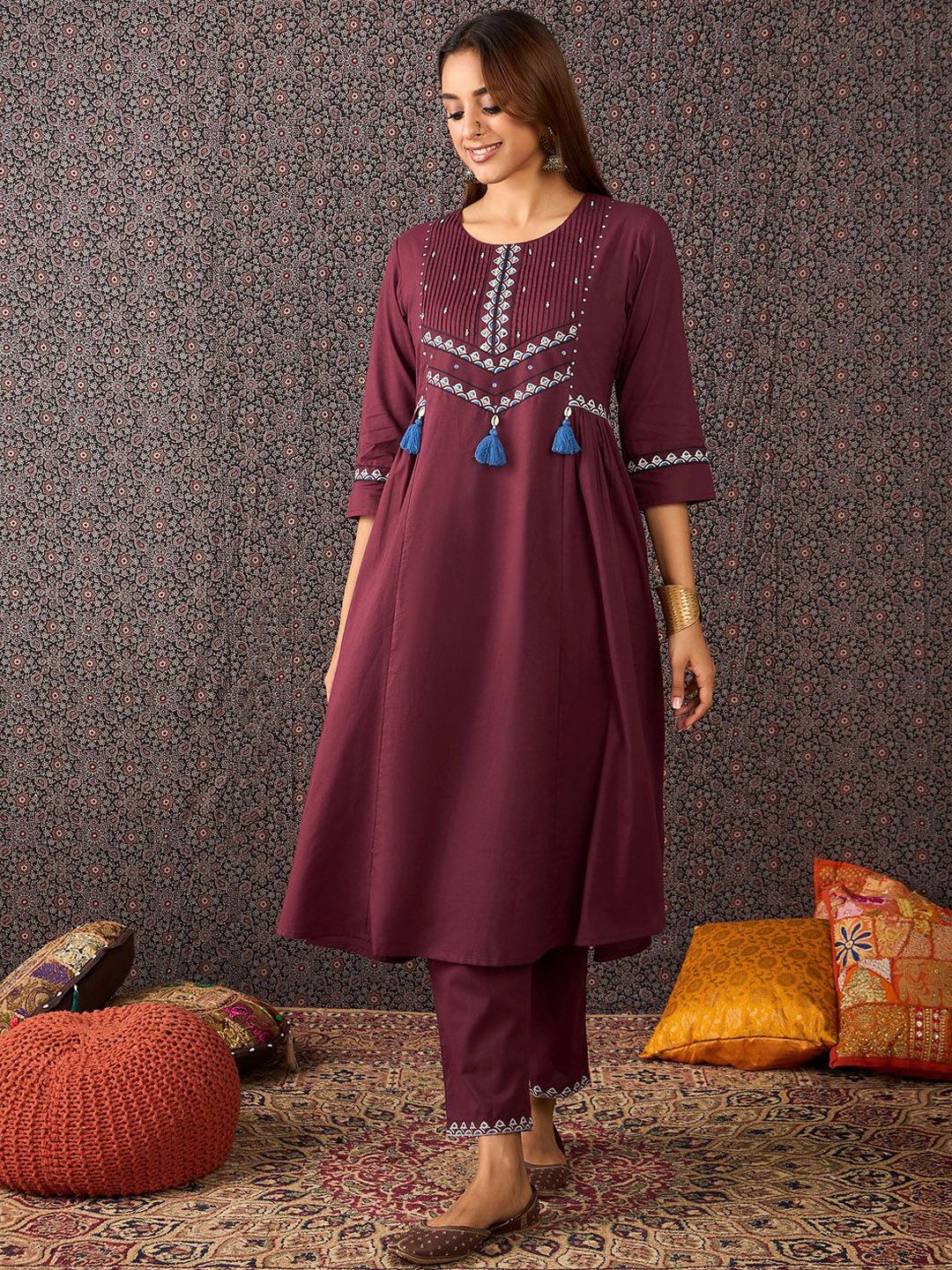 Women Ethnic Motifs Printed Pure Cotton Kurta with Trousers & Dupatta