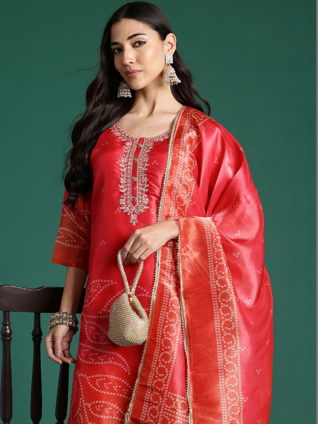 Women Ethnic Motifs Printed Regular Thread Work Kurta with Trousers & With Dupatta