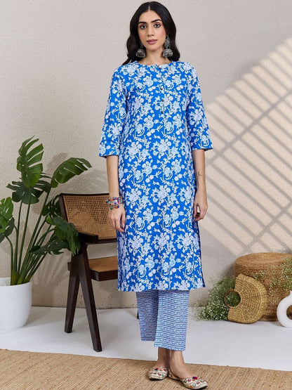 Women Floral Printed Regular Pure Cotton Kurta with Trousers & With Dupatta
